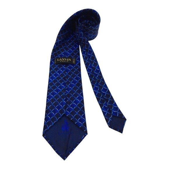 LANVIN PARIS Blue Geometric Silk Tie France 60"/ 3".1/2 EX COND - Picture 3 of 7